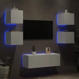 6-Daļīgs Tv Skapīšu Komplekts Ar Led, Balts, Inženierijas Koks Vidaxl