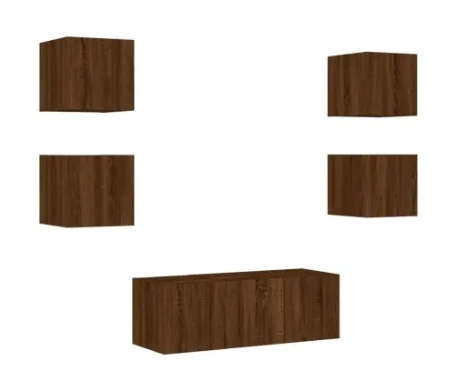 Sieninė Tv Sekcija Su Led, 6 Dalių, Ruda Ąžuolo, Mediena