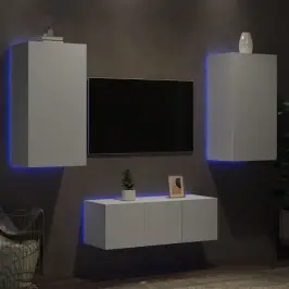 4-Daļīgs Tv Skapīšu Komplekts Ar Led, Balts, Inženierijas Koks Vidaxl