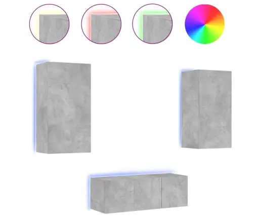 4-Daļīgs Tv Skapīšu Komplekts Ar Led, Betona Pelēks Vidaxl 4-Daļīgs Tv Skapīšu Komplekts Ar Led, Betona Pelēks Vidaxl