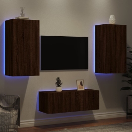 4-Daļīgs Tv Skapīšu Komplekts Ar Led, Brūna Ozola Vidaxl