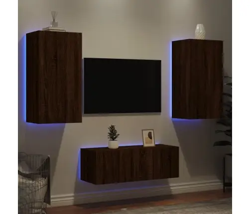 4-Daļīgs Tv Skapīšu Komplekts Ar Led, Brūna Ozola Vidaxl