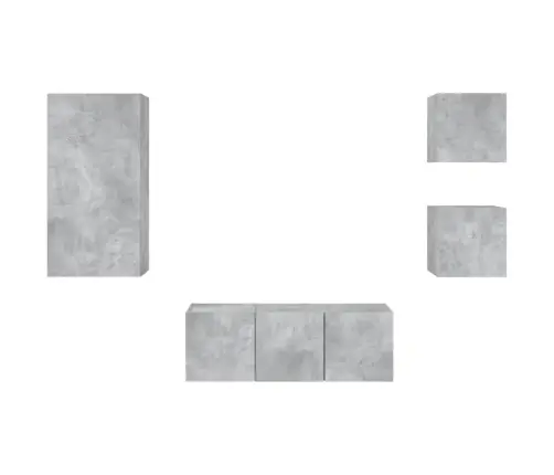 Sieninė Tv Sekcija Su Led, 5 Dalių, Betono, Apdirbta Mediena