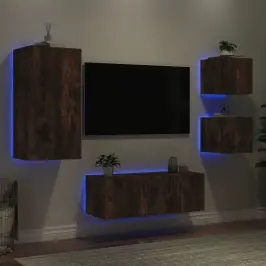 5-Daļīgs Tv Skapīšu Komplekts Ar Led, Ozola, Inženierijas Koks Vidaxl