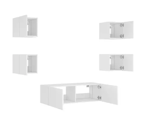 Sieninės Tv Spintelės Su Led Lemputėmis, 5 Dalių, Baltos Sieninės Tv Spintelės Su Led Lemputėmis, 5 Dalių, Baltos