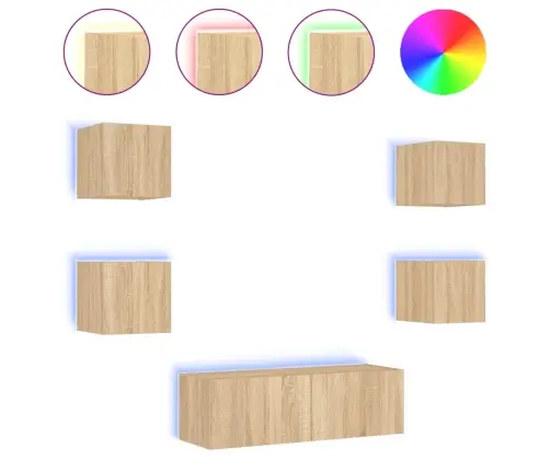 Tv Sienas Skapīši Ar Led, 5 Gab., Koka Krāsa Vidaxl