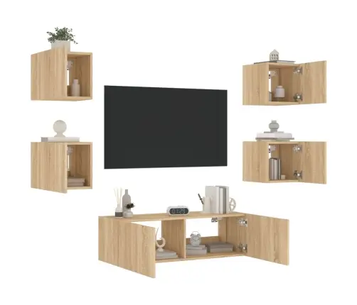 Tv Sienas Skapīši Ar Led, 5 Gab., Koka Krāsa Vidaxl