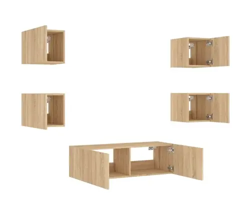 Tv Sienas Skapīši Ar Led, 5 Gab., Koka Krāsa Vidaxl