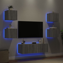 Tv Sienas Skapīši Ar Led, 5 Gab., Pelēka Ozola Vidaxl
