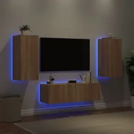 Sieninės Tv Spintelės Su Led Lemputėmis, 3 Dalių, Ąžuolo