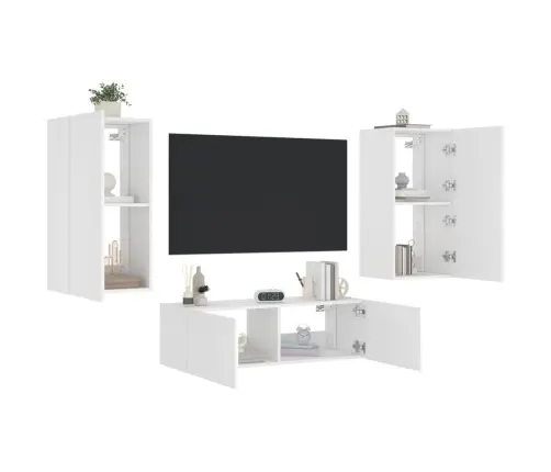 Tv Sienas Skapīši Ar Led, 3 Gab., Balti Vidaxl