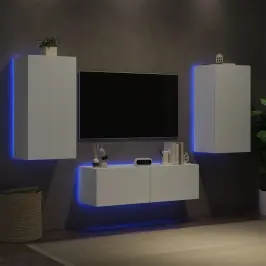 Tv Sienas Skapīši Ar Led, 3 Gab., Balti Vidaxl