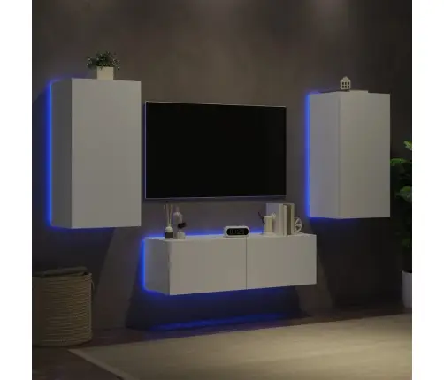 Tv Sienas Skapīši Ar Led, 3 Gab., Balti Vidaxl