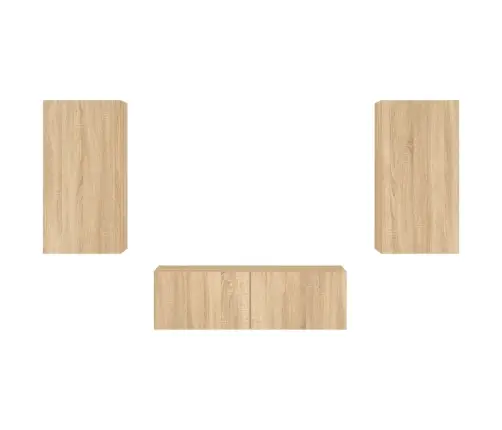 Sieninės Tv Spintelės Su Led Lemputėmis, 3 Dalių, Ąžuolo Sieninės Tv Spintelės Su Led Lemputėmis, 3 Dalių, Ąžuolo