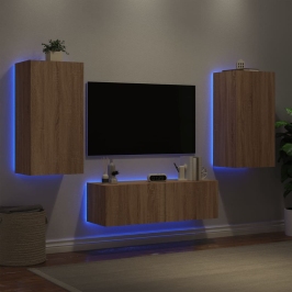 Tv Sienas Skapīši Ar Led, 3 Gab., Koka Krāsa Vidaxl