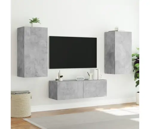 Tv Sienas Skapīši Ar Led, 3 Gab., Betona Pelēki Vidaxl