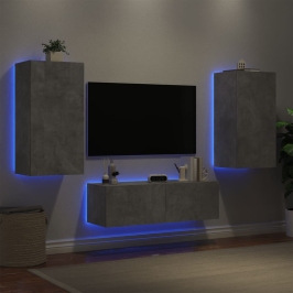 Tv Sienas Skapīši Ar Led, 3 Gab., Betona Pelēki Vidaxl