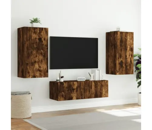 Tv Sienas Skapīši Ar Led, 3 Gab., Ozolkoka Krāsa Vidaxl