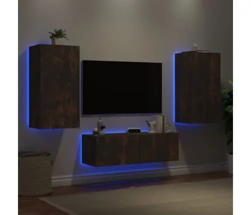Tv Sienas Skapīši Ar Led, 3 Gab., Ozolkoka Krāsa Vidaxl