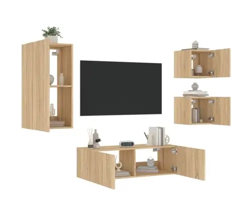 Tv Sienas Skapīši Ar Led, 4 Gab., Koka Krāsa Vidaxl