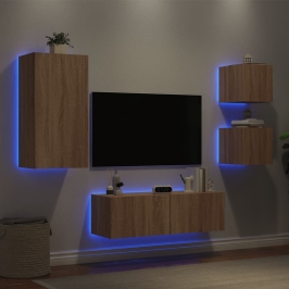 Tv Sienas Skapīši Ar Led, 4 Gab., Koka Krāsa Vidaxl
