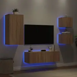Tv Sienas Skapīši Ar Led, 4 Gab., Koka Krāsa Vidaxl