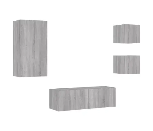 Tv Sienas Skapīši Ar Led, 4 Gab., Pelēka Ozola Vidaxl