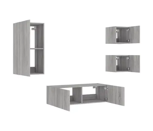 Tv Sienas Skapīši Ar Led, 4 Gab., Pelēka Ozola Vidaxl