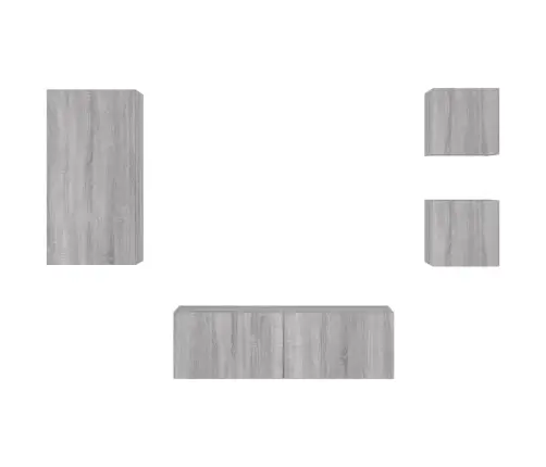 Tv Sienas Skapīši Ar Led, 4 Gab., Pelēka Ozola Vidaxl