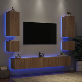 Tv Sienas Skapīši Ar Led, 6 Gab., Koka Krāsa Vidaxl