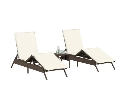 Sauļošanās Zviļņi, 2 Gab., Ar Galdiņu, Brūna Pe Rotangpalma Vidaxl Sauļošanās Zviļņi, 2 Gab., Ar Galdiņu, Brūna Pe Rotangpalma Vidaxl