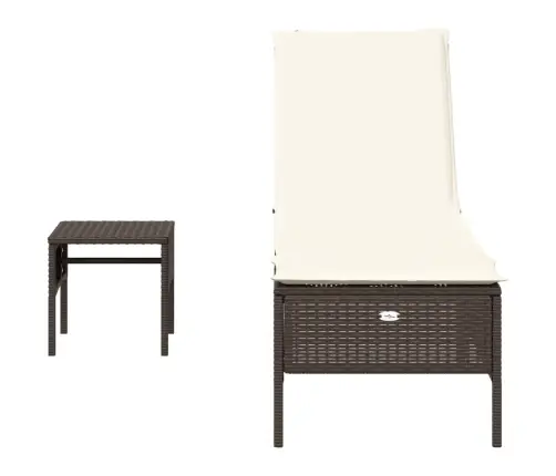 Sauļošanās Zvilnis Ar Galdiņu Un Matraci, Brūna, Pe Rotangpalma Vidaxl