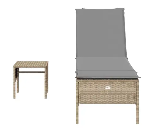 Sauļošanās Zvilnis Ar Galdiņu Un Matraci, Bēša, Pe Rotangpalma Vidaxl