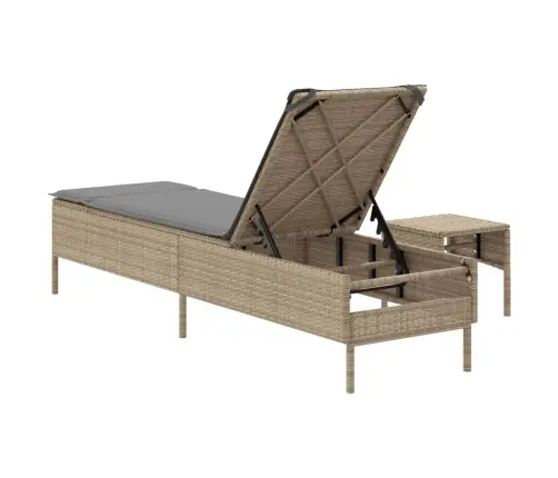 Sauļošanās Zvilnis Ar Galdiņu Un Matraci, Bēša, Pe Rotangpalma Vidaxl