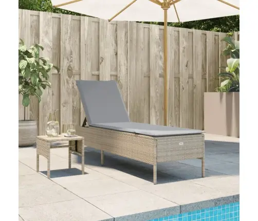 Sauļošanās Zvilnis Ar Galdiņu Un Matraci, Bēša, Pe Rotangpalma Vidaxl