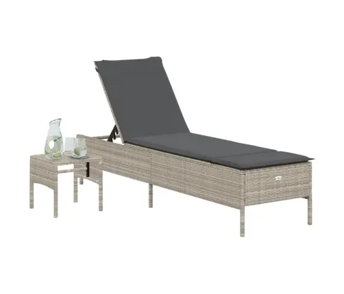 Päevitustool Koos Laua Ja Istmepadjaga, Helehall, Polürotang