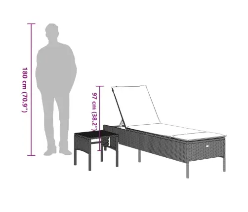 Päevitustool Koos Laua Ja Istmepadjaga, Helehall, Polürotang