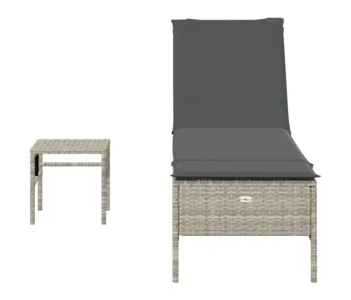 Päevitustool Koos Laua Ja Istmepadjaga, Helehall, Polürotang