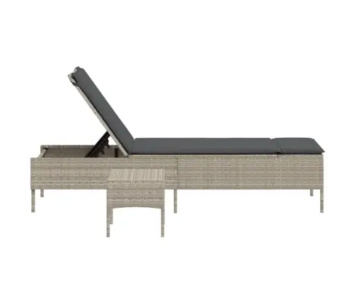 Päevitustool Koos Laua Ja Istmepadjaga, Helehall, Polürotang