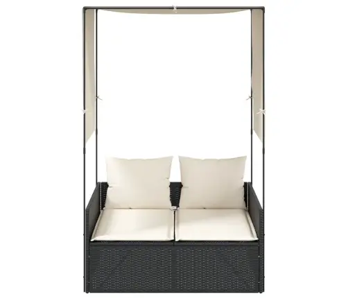 Divvietīgs Sauļošanās Krēsls Ar Jumtu Un Aizkariem, Melns Pe Vidaxl