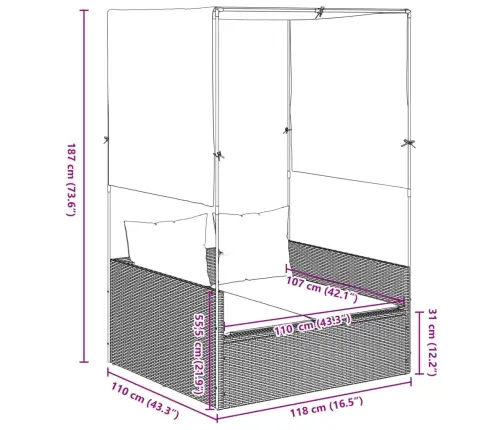 Divvietīgs Sauļošanās Krēsls Ar Jumtu Un Aizkariem, Melns Pe Vidaxl