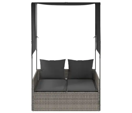 Divvietīgs Sauļošanās Krēsls Ar Jumtu Un Aizkariem, Pelēka Pe Vidaxl