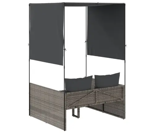 Divvietīgs Sauļošanās Krēsls Ar Jumtu Un Aizkariem, Pelēka Pe Vidaxl