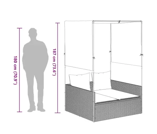 Divvietīgs Sauļošanās Krēsls Ar Jumtu Un Aizkariem, Pelēka Pe Vidaxl