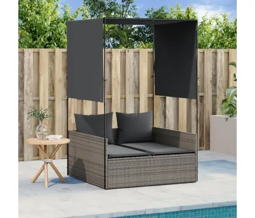 Divvietīgs Sauļošanās Krēsls Ar Jumtu Un Aizkariem, Pelēka Pe Vidaxl