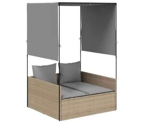 Kahekohaline Päevitustool Katuse Ja Kardinatega, Beež, Rotang