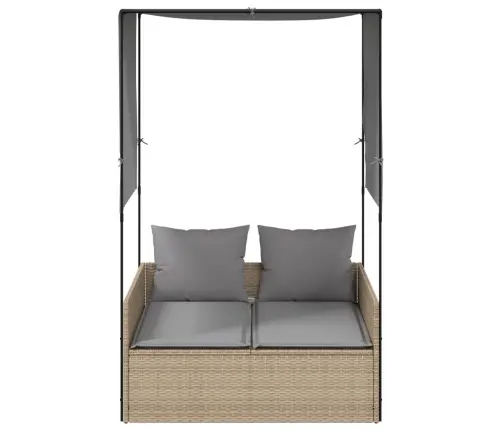 Kahekohaline Päevitustool Katuse Ja Kardinatega, Beež, Rotang