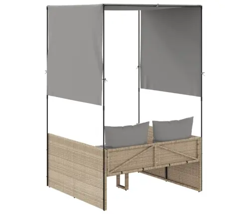 Kahekohaline Päevitustool Katuse Ja Kardinatega, Beež, Rotang