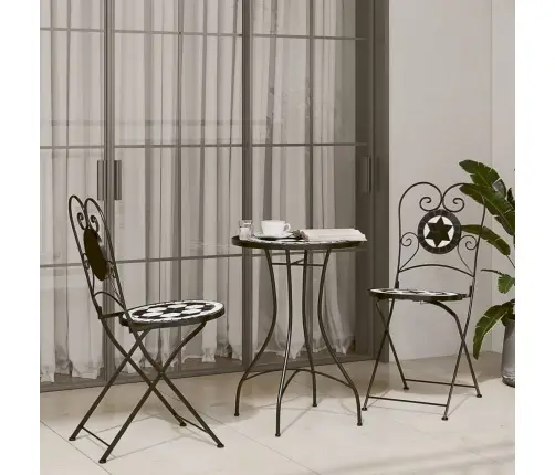 Mozaīkas Bistro Galds, Ø50X70 Cm, Melns Ar Baltu, Keramika Vidaxl