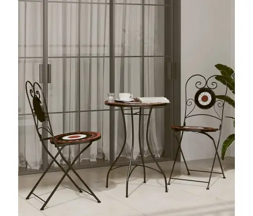 Mozaīkas Bistro Galds, Ø50X70Cm, Sarkanbrūns Ar Baltu, Keramika Vidaxl